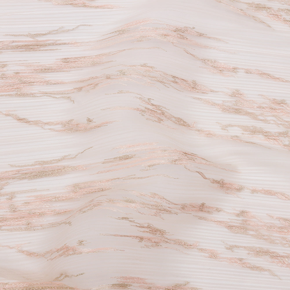 Embroidered Soft Pleated Tulle with Clear Baby Sequins - Blush Abstract - Linden Collection Embroidered Soft Pleated Tulle with Clear Baby Sequins - Blush Abstract - Linden Collection