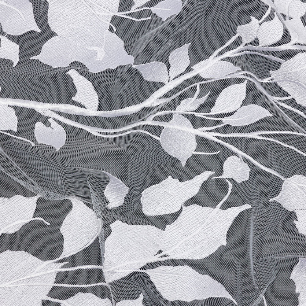 Magnolia White Leafy Branches Embroidered Tulle Lace Magnolia White Leafy Branches Embroidered Tulle Lace