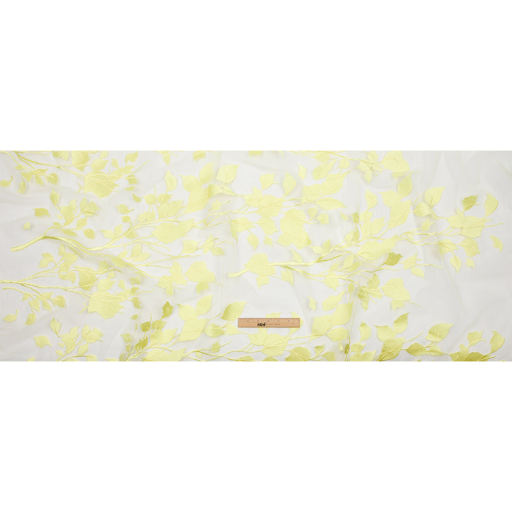 Magnolia Lemon Leafy Branches Embroidered Tulle Lace - Drape Magnolia Lemon Leafy Branches Embroidered Tulle Lace - Drape