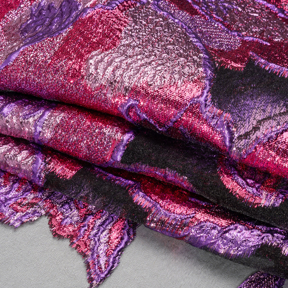 Metallic Hot Pink, Baby Pink and Purple Big Blooms and Leaves Luxury Burnout Brocade - Full Metallic Hot Pink, Baby Pink and Purple Big Blooms and Leaves Luxury Burnout Brocade - Full