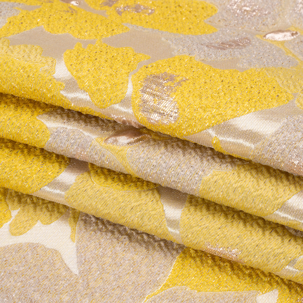 Metallic Gold, Yellow and Cream Floating Blossoms Luxury Brocade - Full Metallic Gold, Yellow and Cream Floating Blossoms Luxury Brocade - Full