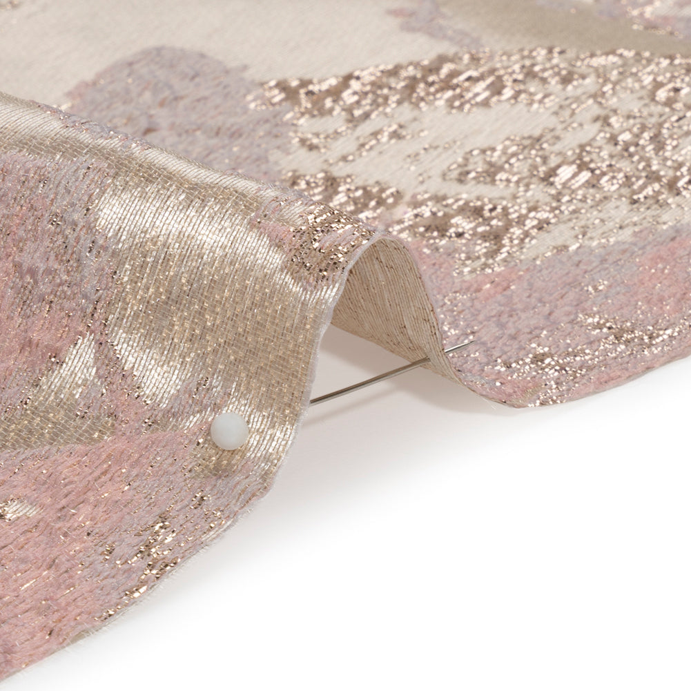 Metallic Silver, Pink and Beige Painted Flowers Luxury Brocade - Folded Metallic Silver, Pink and Beige Painted Flowers Luxury Brocade - Folded