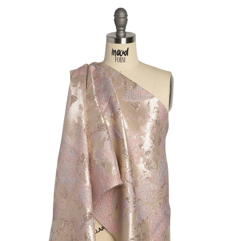 Metallic Silver, Pink and Beige Painted Flowers Luxury Brocade - Detail Metallic Silver, Pink and Beige Painted Flowers Luxury Brocade - Detail