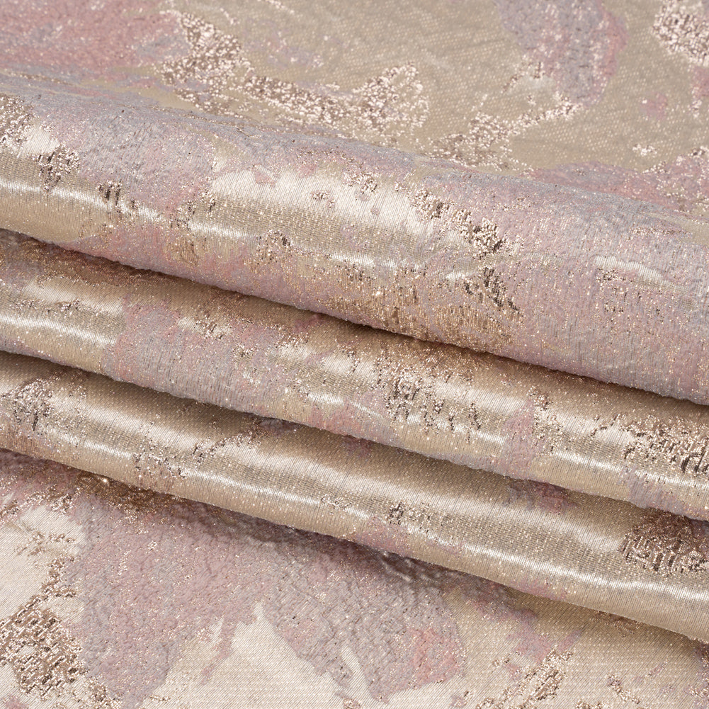 Metallic Silver, Pink and Beige Painted Flowers Luxury Brocade - Full Metallic Silver, Pink and Beige Painted Flowers Luxury Brocade - Full