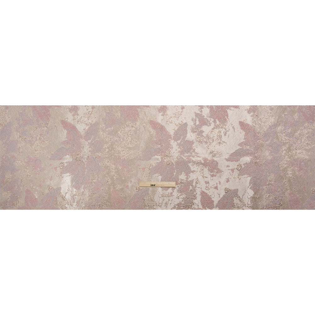 Metallic Silver, Pink and Beige Painted Flowers Luxury Brocade - Drape Metallic Silver, Pink and Beige Painted Flowers Luxury Brocade - Drape