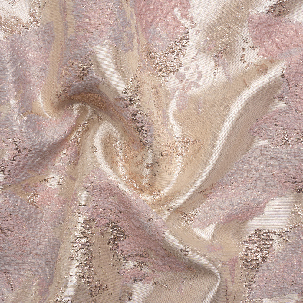 Metallic Silver, Pink and Beige Painted Flowers Luxury Brocade Metallic Silver, Pink and Beige Painted Flowers Luxury Brocade