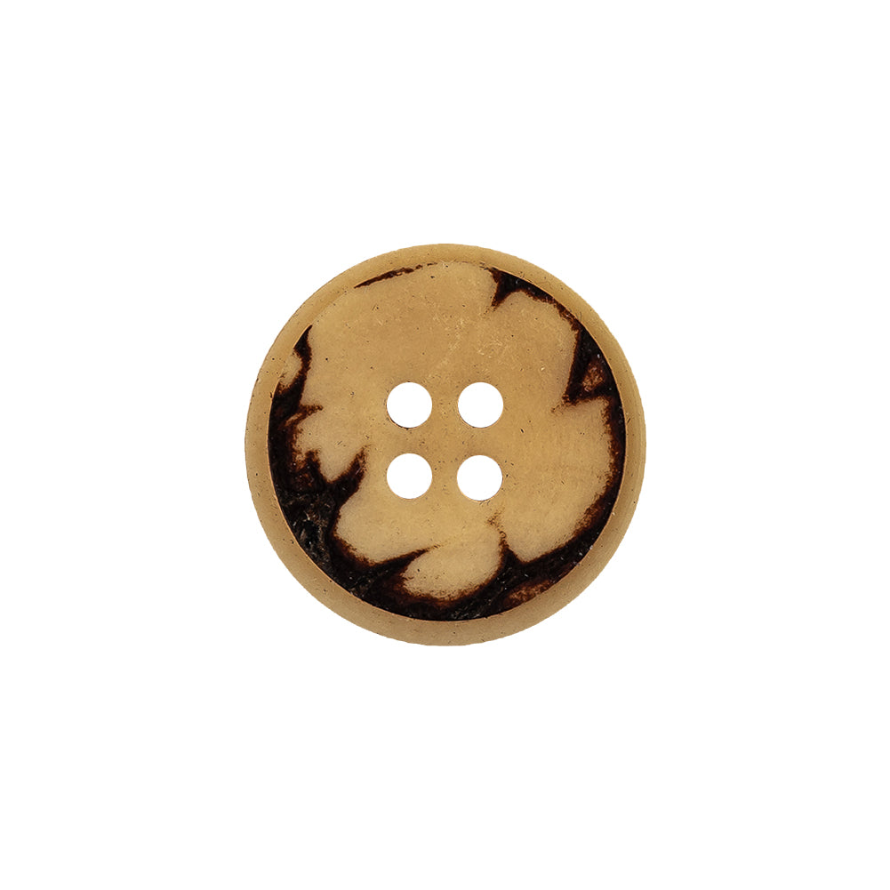 Ivory and Brown Two-Tone 4-Hole Plastic Button - 30L/19mm Ivory and Brown Two-Tone 4-Hole Plastic Button - 30L/19mm