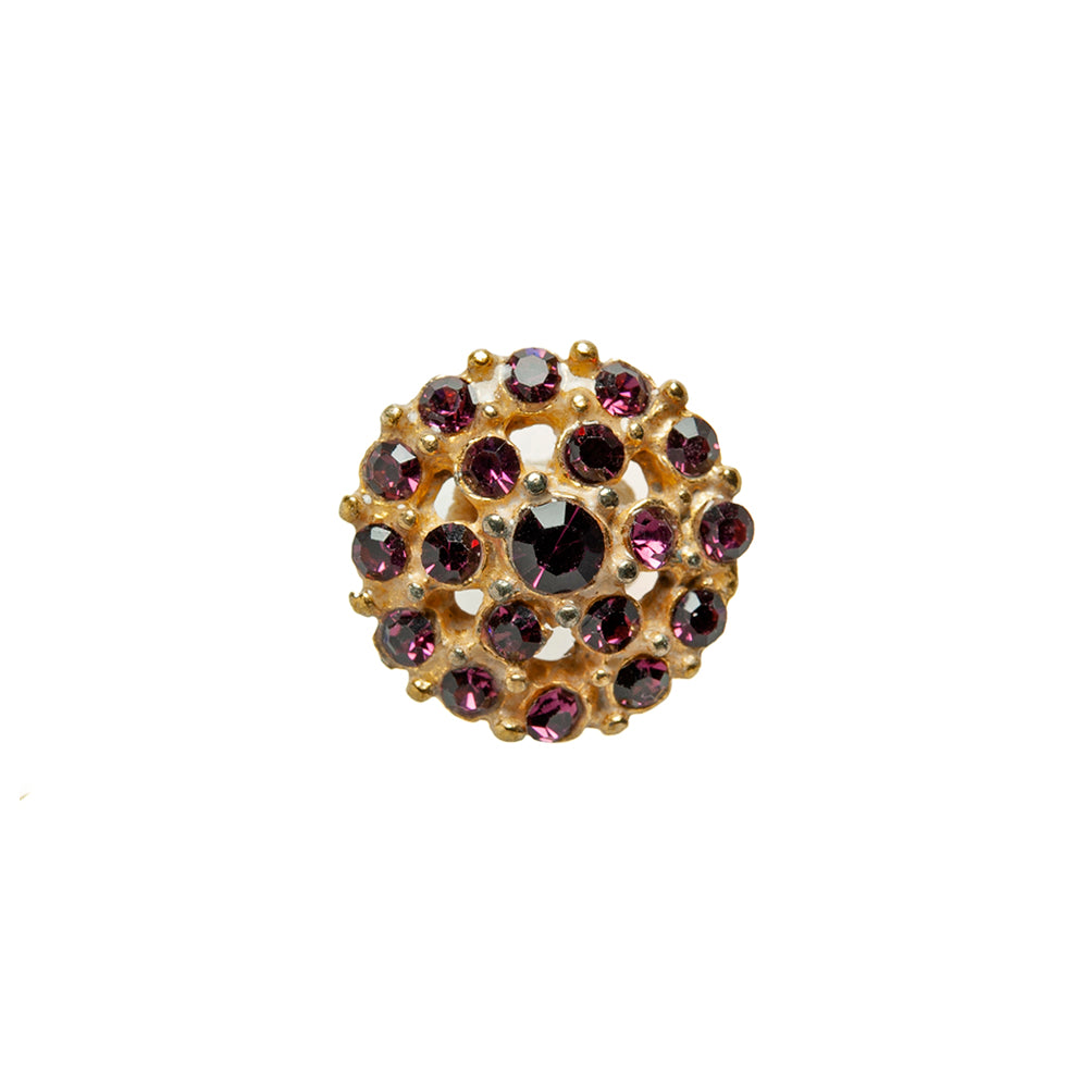 Gold/Purple Rhinestoned Metal Shank Back Button - 22L/14mm Gold/Purple Rhinestoned Metal Shank Back Button - 22L/14mm