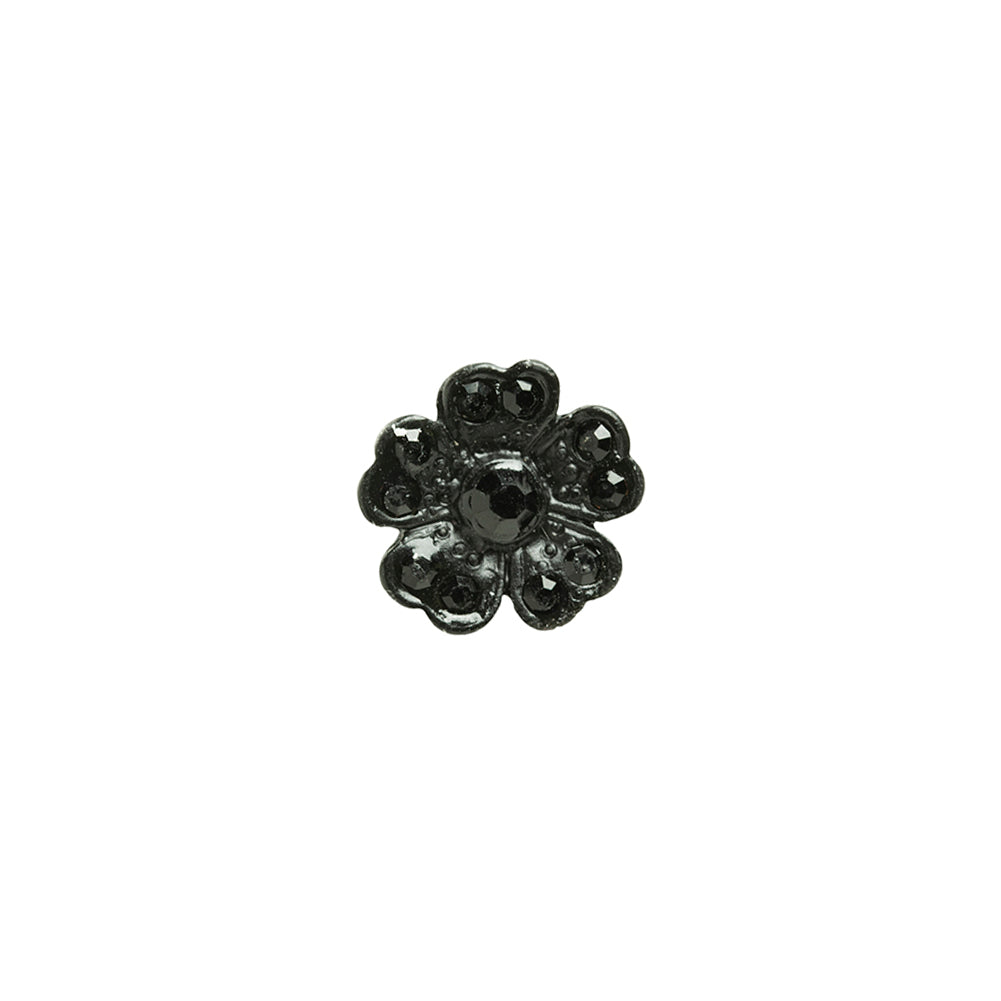 Black on Black Rhinestoned Metal Shank Back Button - 18L/11.5mm Black on Black Rhinestoned Metal Shank Back Button - 18L/11.5mm