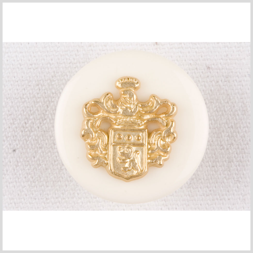 Plastic Shank Back Button - 36L/23mm - Ivory and Gold Decorative Crest Plastic Shank Back Button - 36L/23mm - Ivory and Gold Decorative Crest