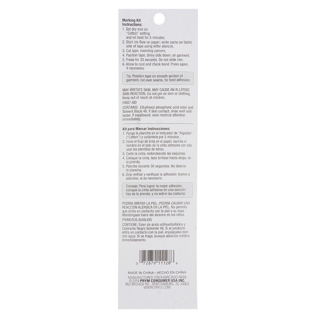 Dritz Iron-On Laundry Marking Kit - Detail Dritz Iron-On Laundry Marking Kit - Detail