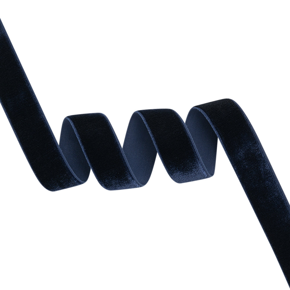 Stretch Velvet Ribbon Trim Made in Italy - 0.625" - Navy - Gislaine Collection Stretch Velvet Ribbon Trim Made in Italy - 0.625" - Navy - Gislaine Collection