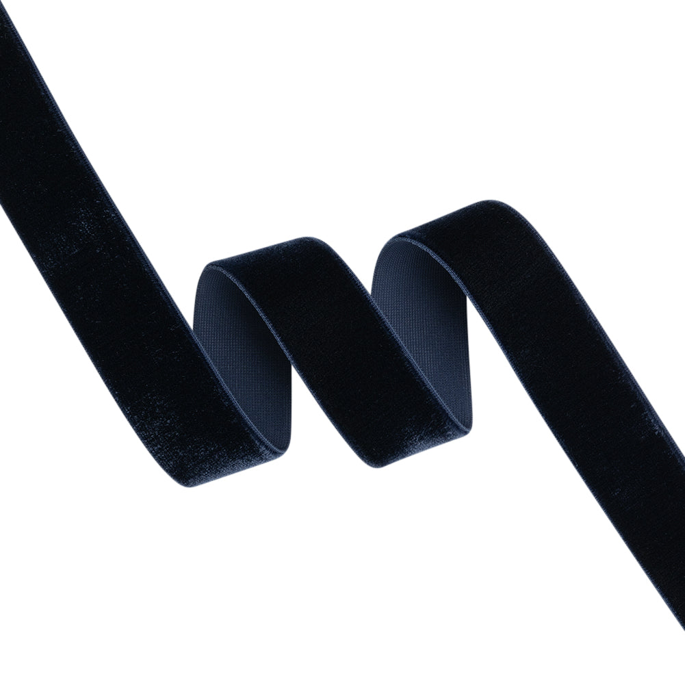 Stretch Velvet Ribbon Trim Made in Italy - 0.875" - Navy - Gislaine Collection Stretch Velvet Ribbon Trim Made in Italy - 0.875" - Navy - Gislaine Collection