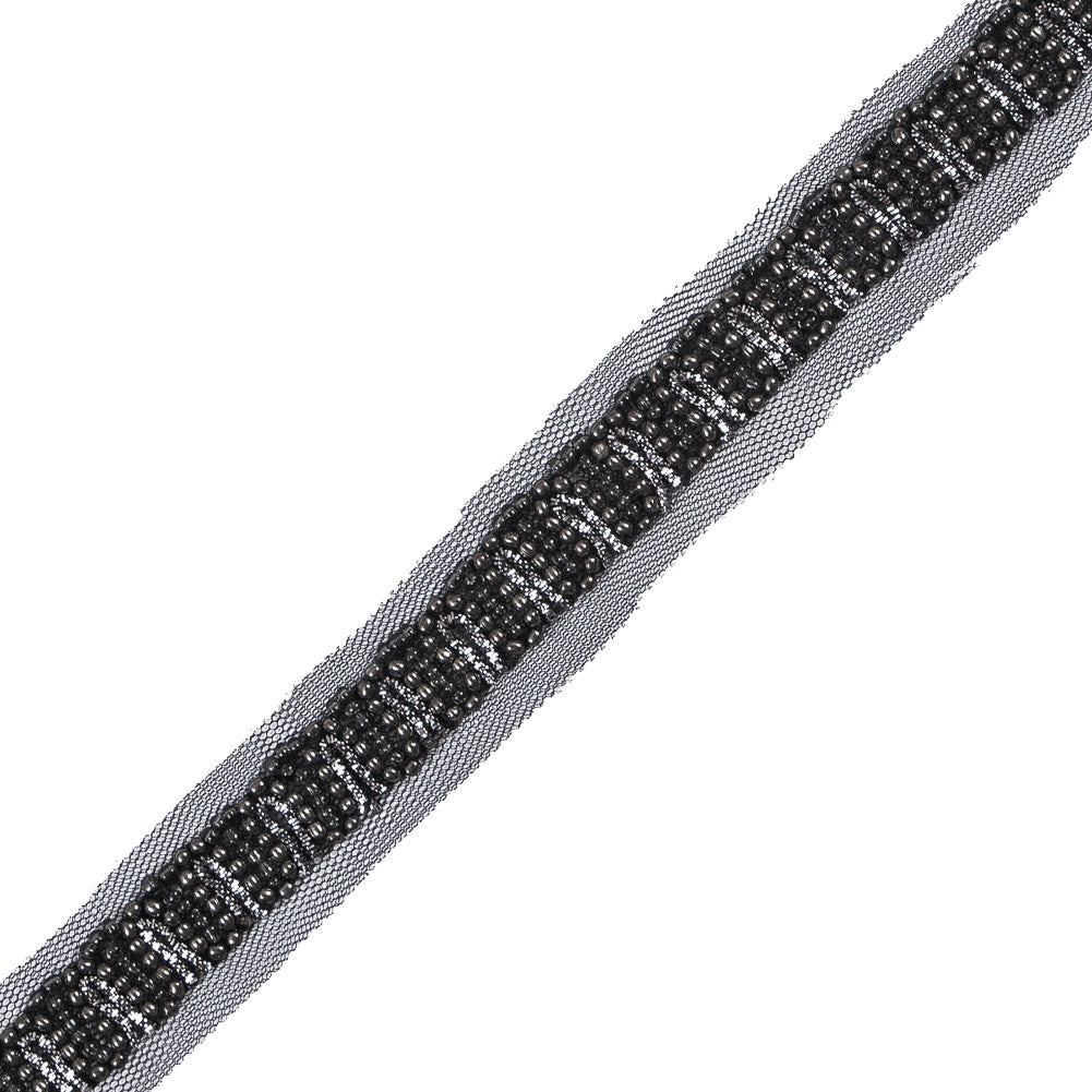 Black and Silver Fancy Beaded Trim - 0.75 - Detail Black and Silver Fancy Beaded Trim - 0.75 - Detail