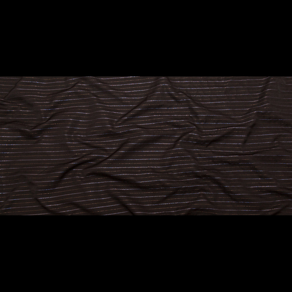 Chocolate Brown Polyester Twill with Metallic Gilded Pleasure and Moody Blue Stripes - Folded Chocolate Brown Polyester Twill with Metallic Gilded Pleasure and Moody Blue Stripes - Folded