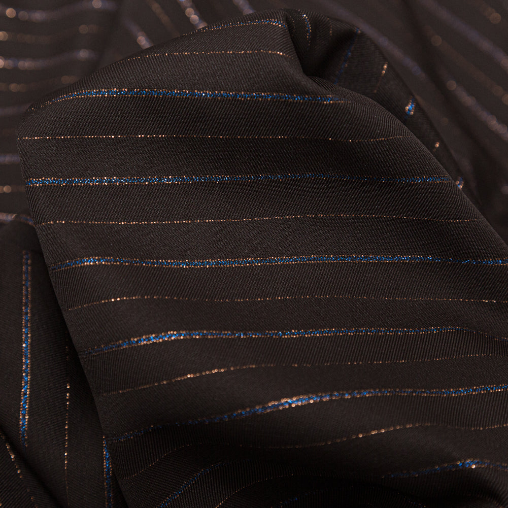 Chocolate Brown Polyester Twill with Metallic Gilded Pleasure and Moody Blue Stripes - Full Chocolate Brown Polyester Twill with Metallic Gilded Pleasure and Moody Blue Stripes - Full