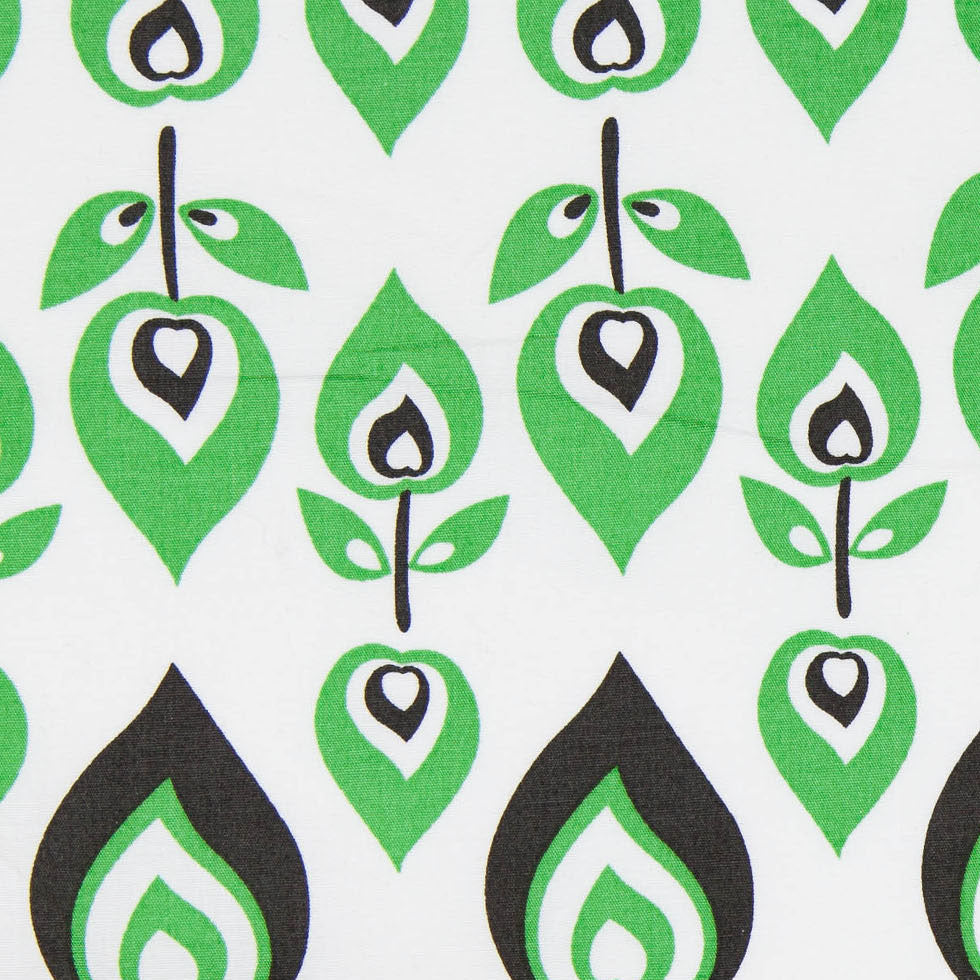 Green and Black Retro-Style Stretch Cotton Print - Detail Green and Black Retro-Style Stretch Cotton Print - Detail