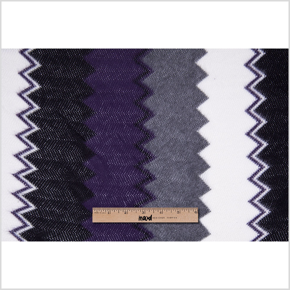 Purple, Black and White Big Zig Zags Soft Sweater Knit - Full Purple, Black and White Big Zig Zags Soft Sweater Knit - Full
