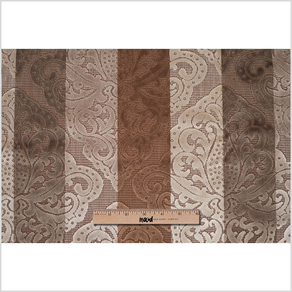 Turkish Brown/Beige Stiped Damask Cut-Out Velvet - Full Turkish Brown/Beige Stiped Damask Cut-Out Velvet - Full