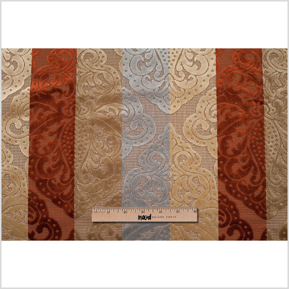 Turkish Rust Stiped Damask Cut-Out Velvet - Full Turkish Rust Stiped Damask Cut-Out Velvet - Full
