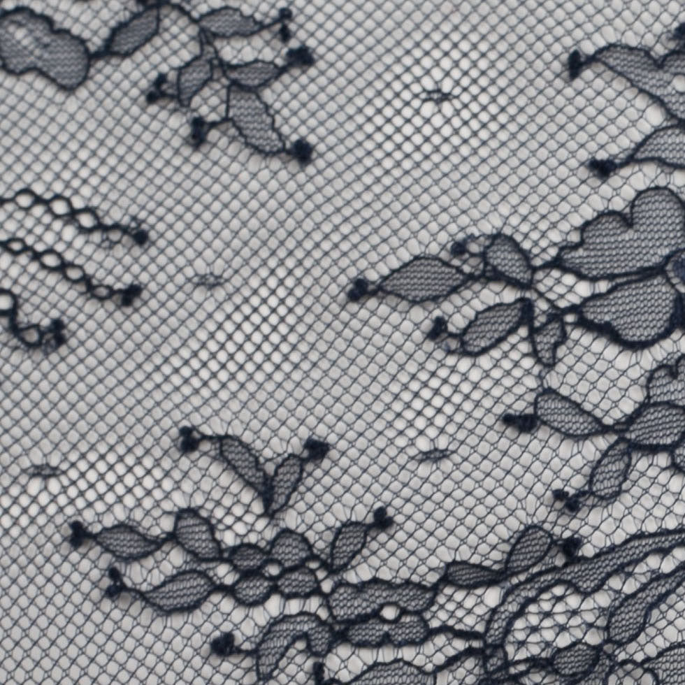 Navy Scallop-Edged Re-Embroidered Floral Lace - Detail Navy Scallop-Edged Re-Embroidered Floral Lace - Detail