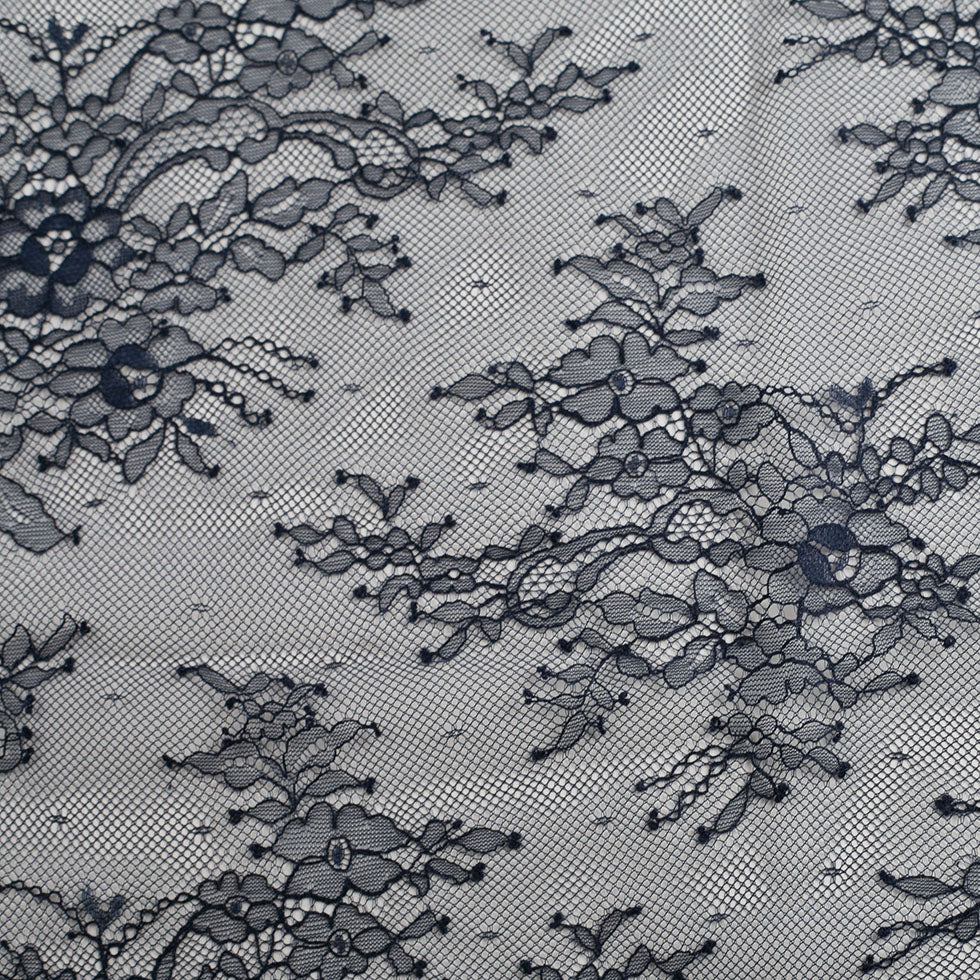 Navy Scallop-Edged Re-Embroidered Floral Lace Navy Scallop-Edged Re-Embroidered Floral Lace