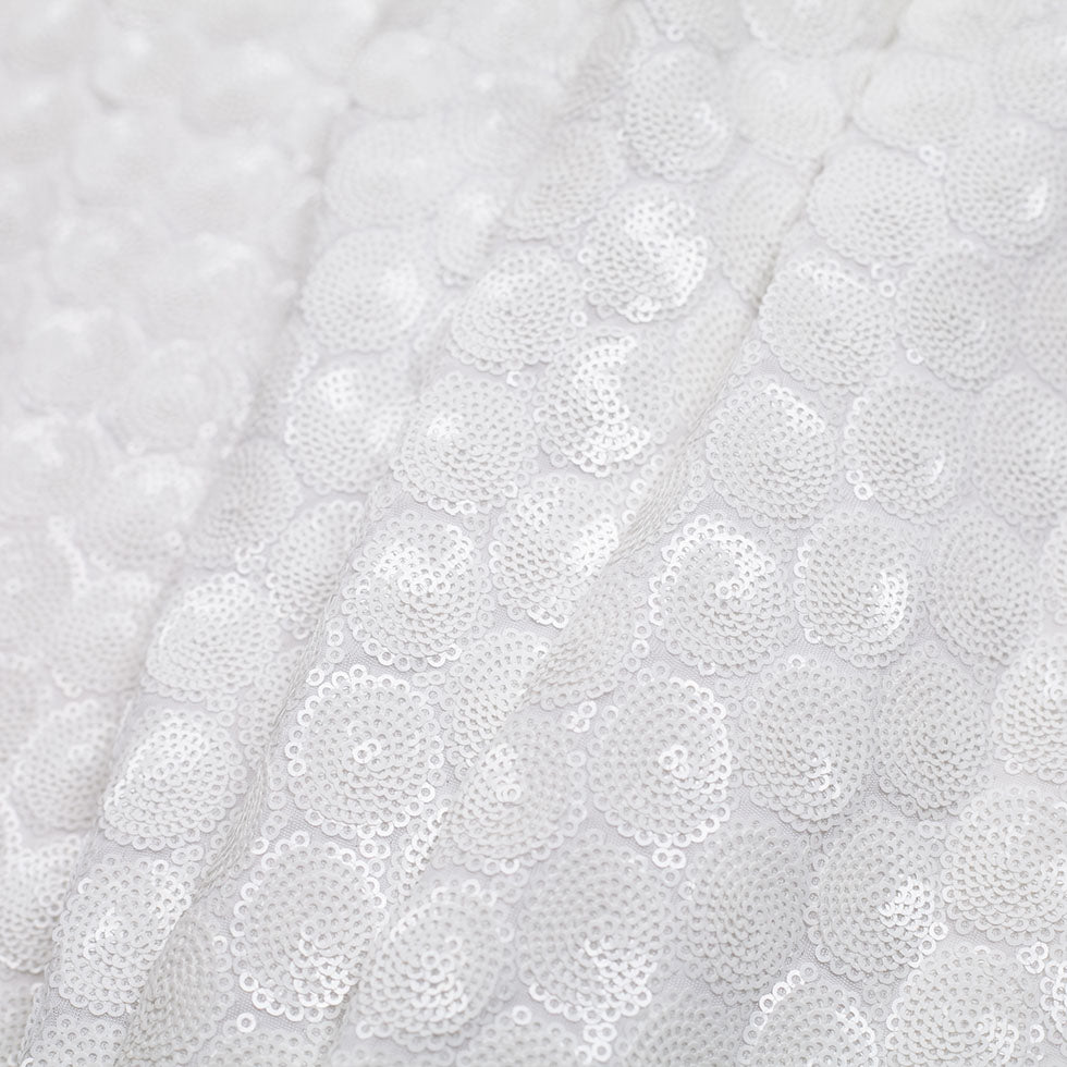 Polyester Mesh with Clustered Baby Sequins - White Folded Polyester Mesh with Clustered Baby Sequins - White Folded