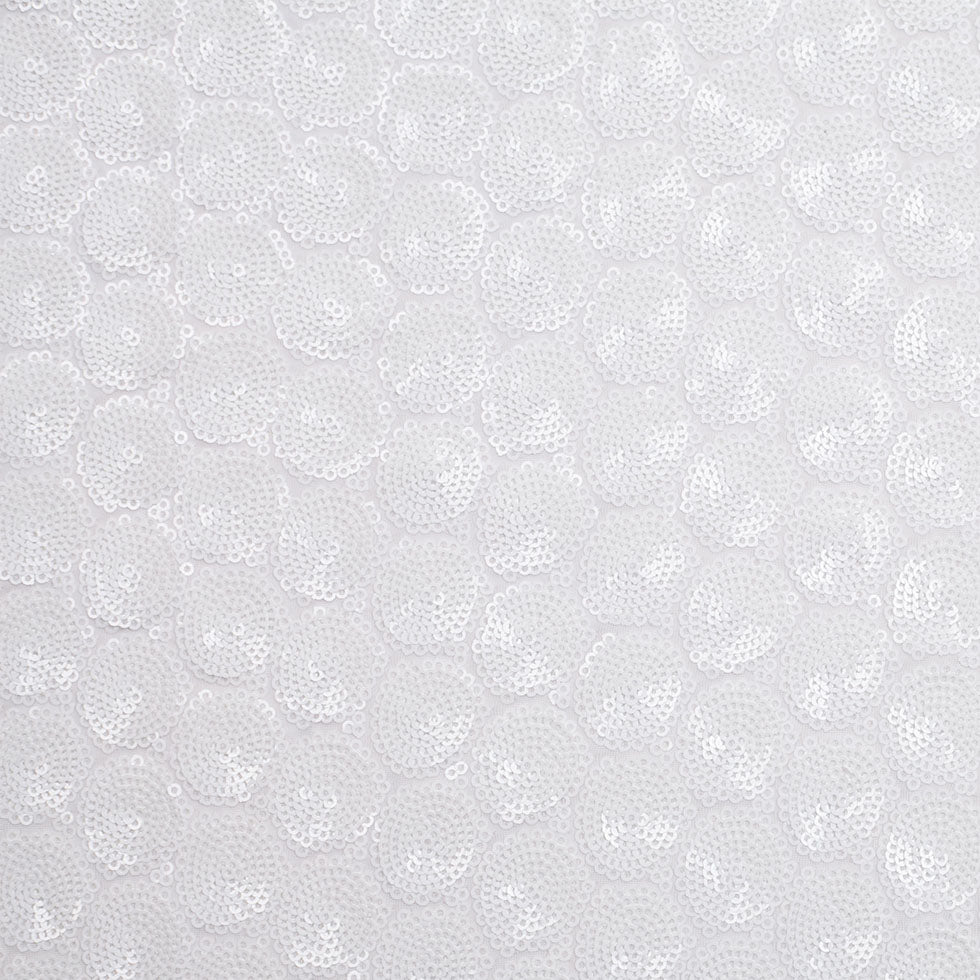 Polyester Mesh with Clustered Baby Sequins - White Polyester Mesh with Clustered Baby Sequins - White