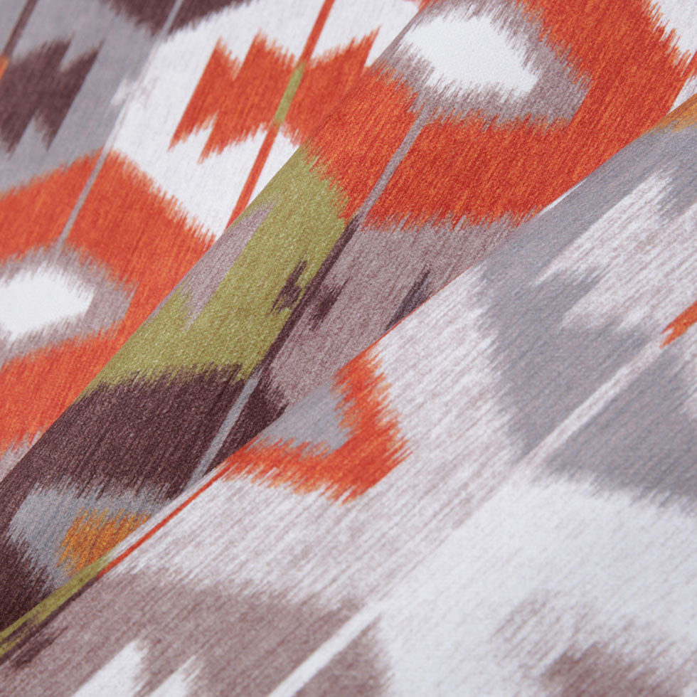 Turkish Orange Ikat Geometric Upholstery Velvet - Folded Turkish Orange Ikat Geometric Upholstery Velvet - Folded