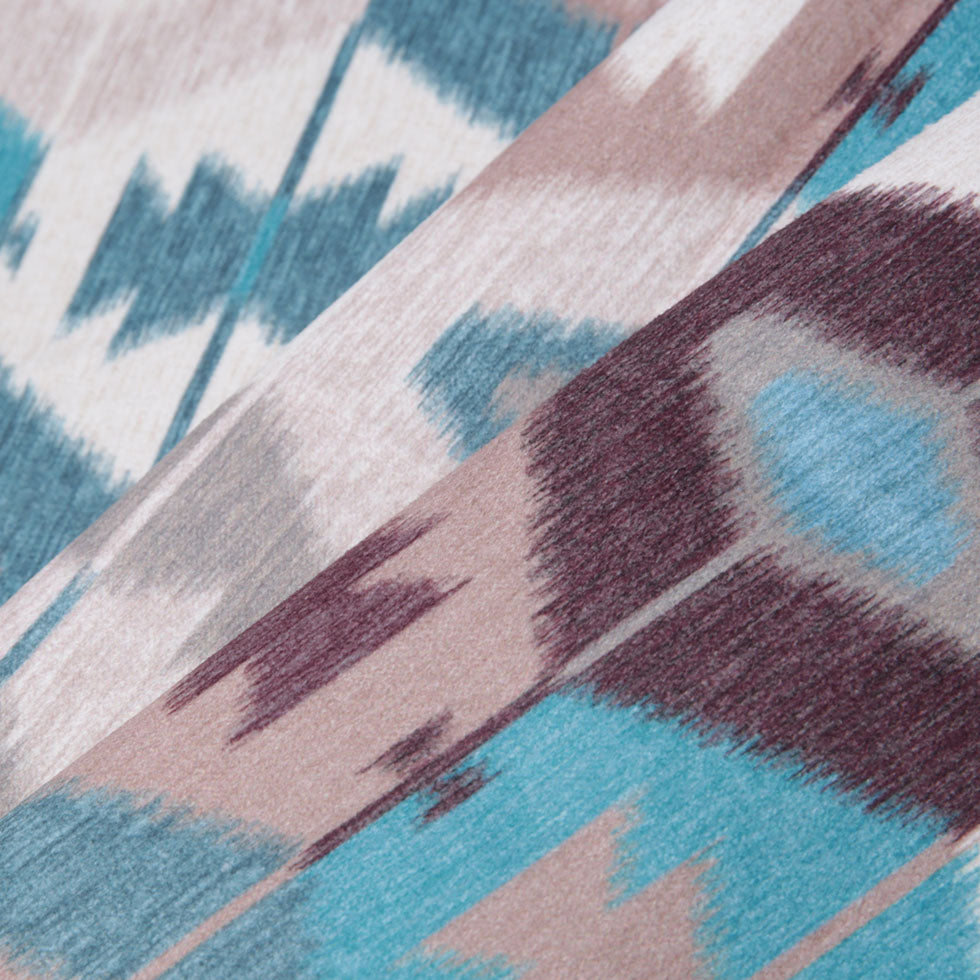 Aqua Ikat Geometric Upholstery Velvet Folded Aqua Ikat Geometric Upholstery Velvet Folded