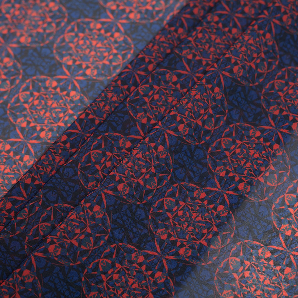 Blue/Orange/Black Kaleidoscope Digitally Printed Polyester Chiffon Folded Blue/Orange/Black Kaleidoscope Digitally Printed Polyester Chiffon Folded