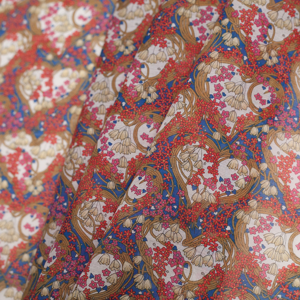 Liberty of London Amy Jane Blue/Red Silk-Cotton Voile - Folded Liberty of London Amy Jane Blue/Red Silk-Cotton Voile - Folded