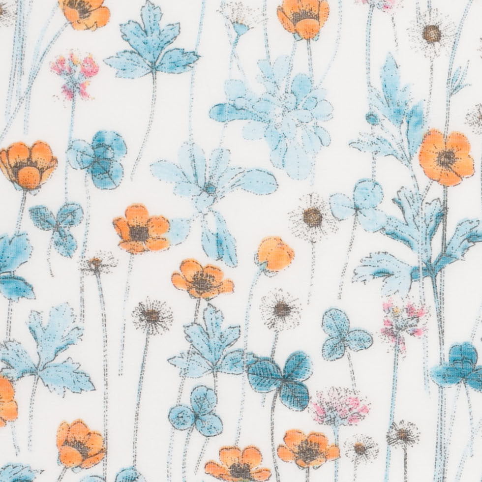 Liberty of London Josephines Garden Blue/Orange Silk-Cotton Voile Full Liberty of London Josephines Garden Blue/Orange Silk-Cotton Voile Full