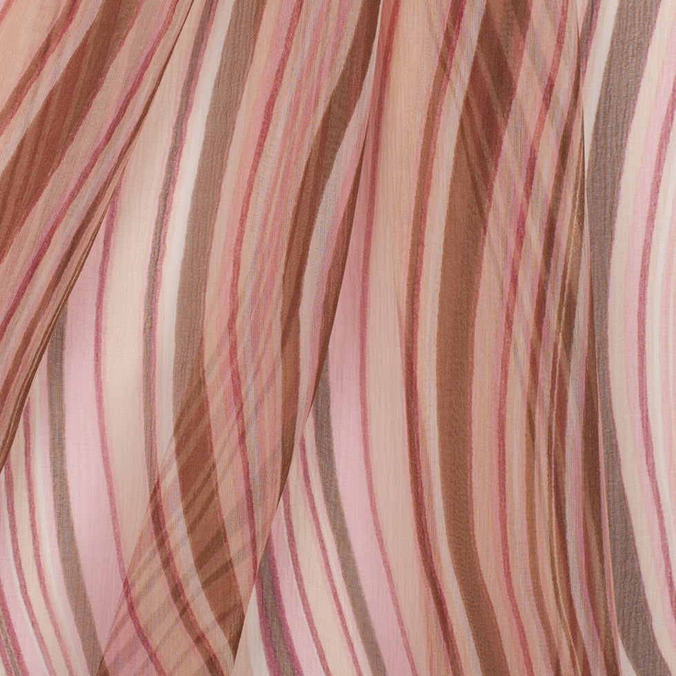Pink Multicolor Striped Crinkled Silk Chiffon - Folded Pink Multicolor Striped Crinkled Silk Chiffon - Folded