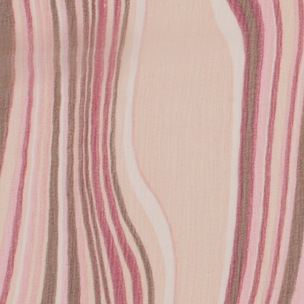 Pink Multicolor Striped Crinkled Silk Chiffon - Detail Pink Multicolor Striped Crinkled Silk Chiffon - Detail