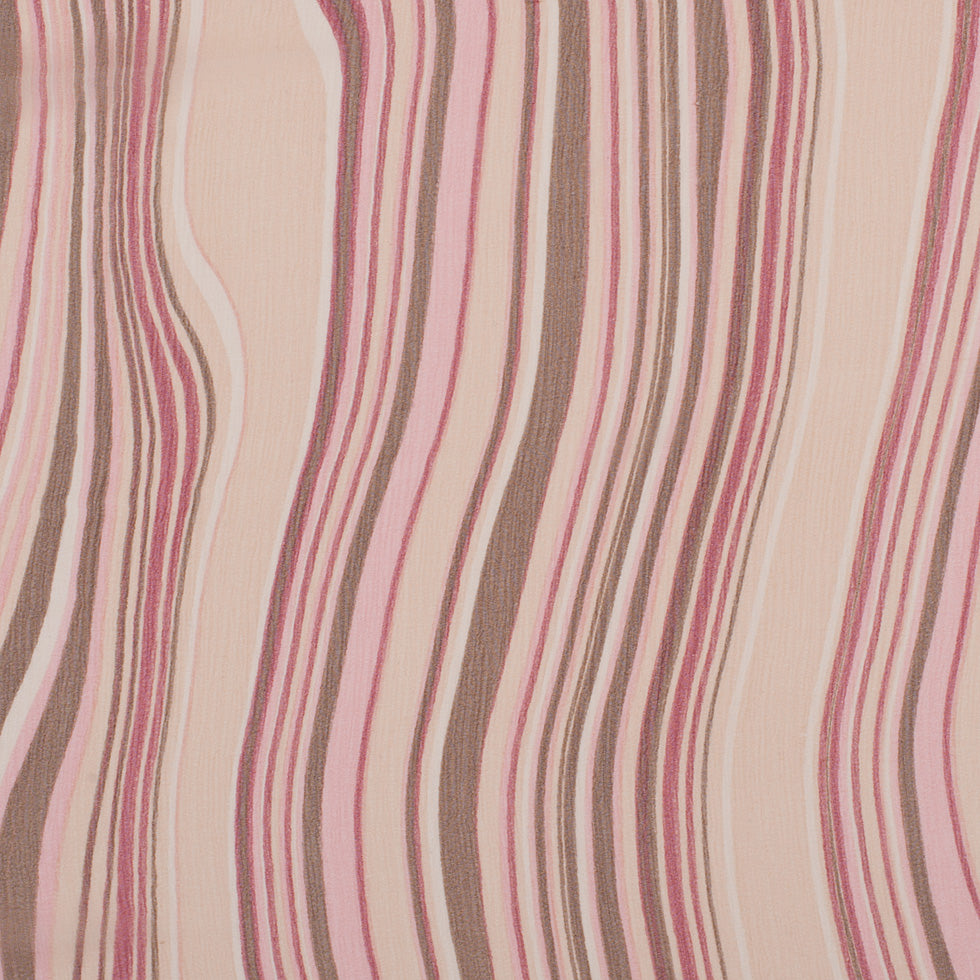 Pink Multicolor Striped Crinkled Silk Chiffon Pink Multicolor Striped Crinkled Silk Chiffon