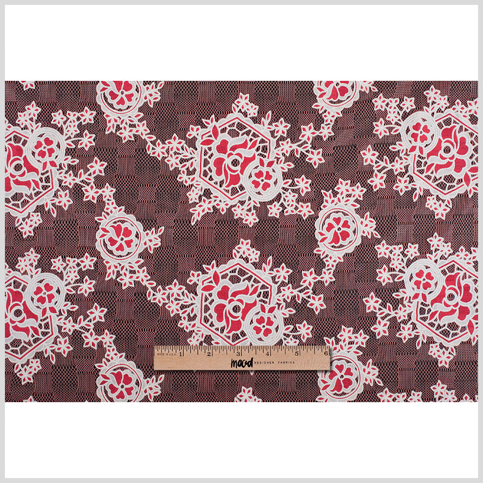 Famous NYC Designer Poppy/Oyster Floral Lace on Geometric Mesh - Full Famous NYC Designer Poppy/Oyster Floral Lace on Geometric Mesh - Full