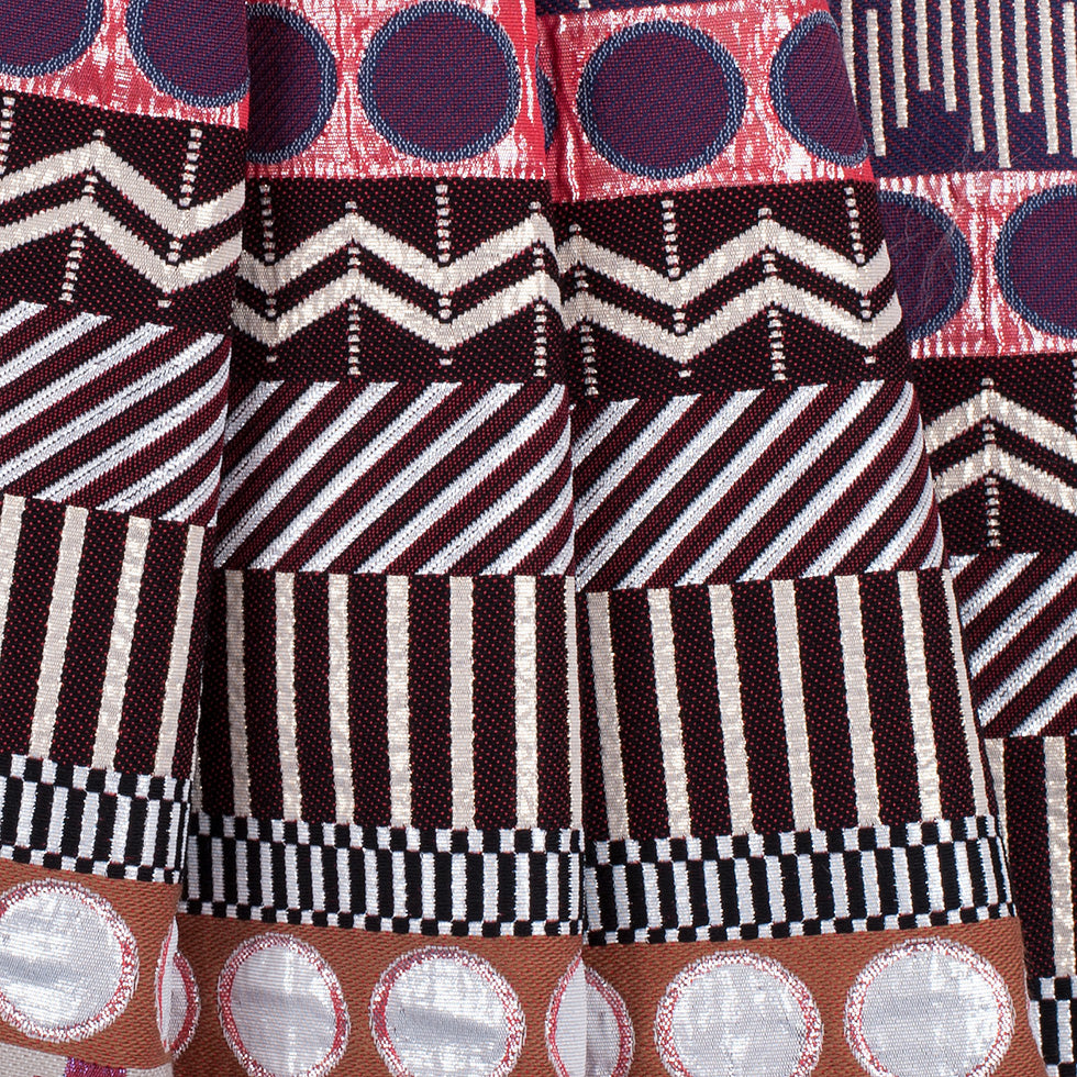 French Metallic Red/Beige Striped Geometric Jacquard Detail French Metallic Red/Beige Striped Geometric Jacquard Detail