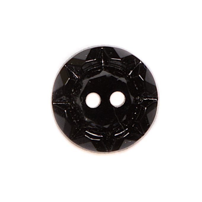 Glass 2-Hole Button - 22L/14mm - Black Pie Crust Rim Glass 2-Hole Button - 22L/14mm - Black Pie Crust Rim