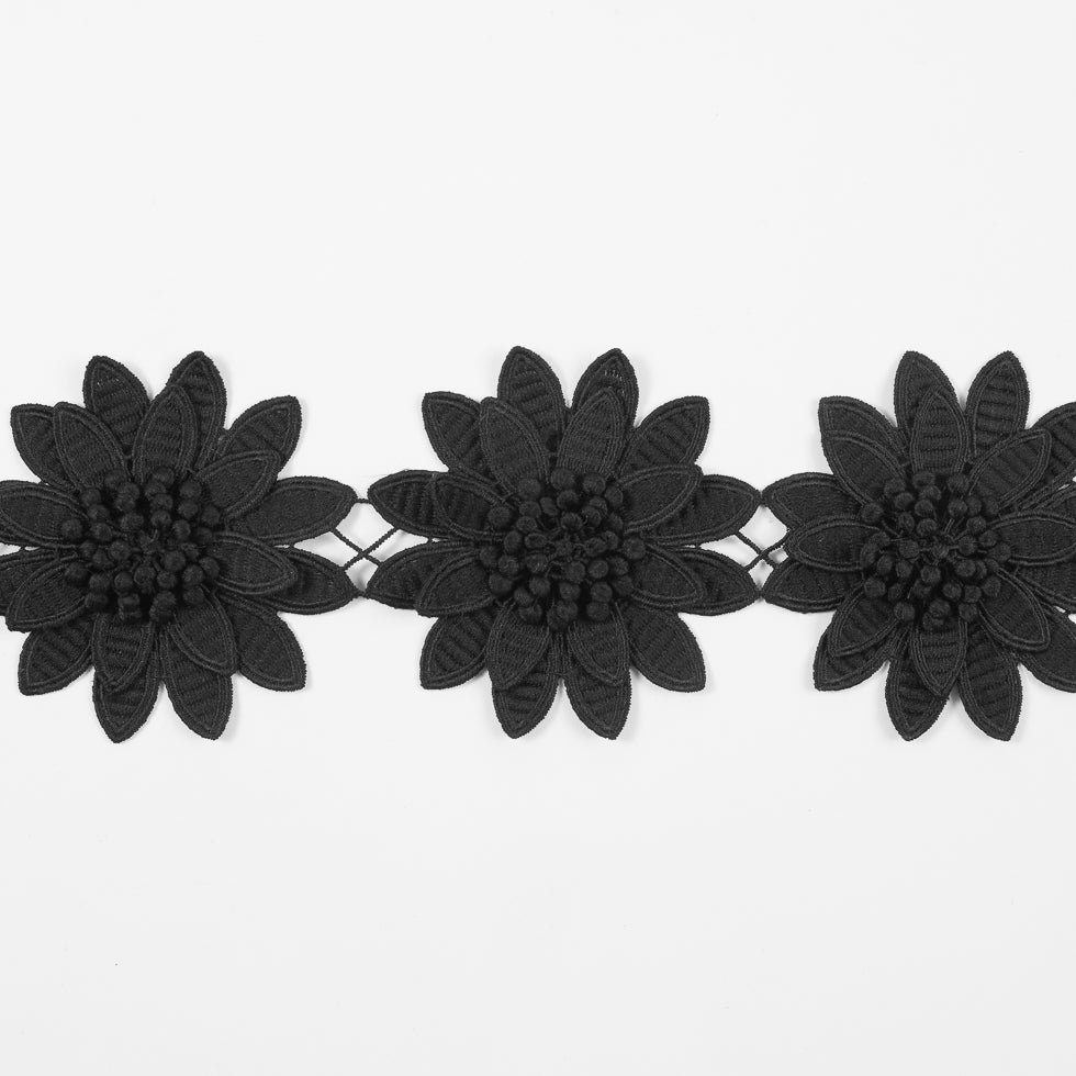 Black 3D Floral Lace Trim - 3.75" Black 3D Floral Lace Trim - 3.75"