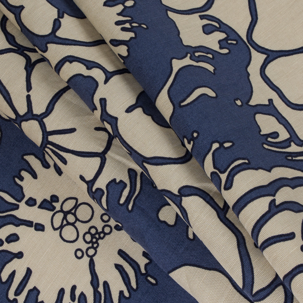 Creme Brulee/Muted Navy Floral Printed Woven - Detail Creme Brulee/Muted Navy Floral Printed Woven - Detail