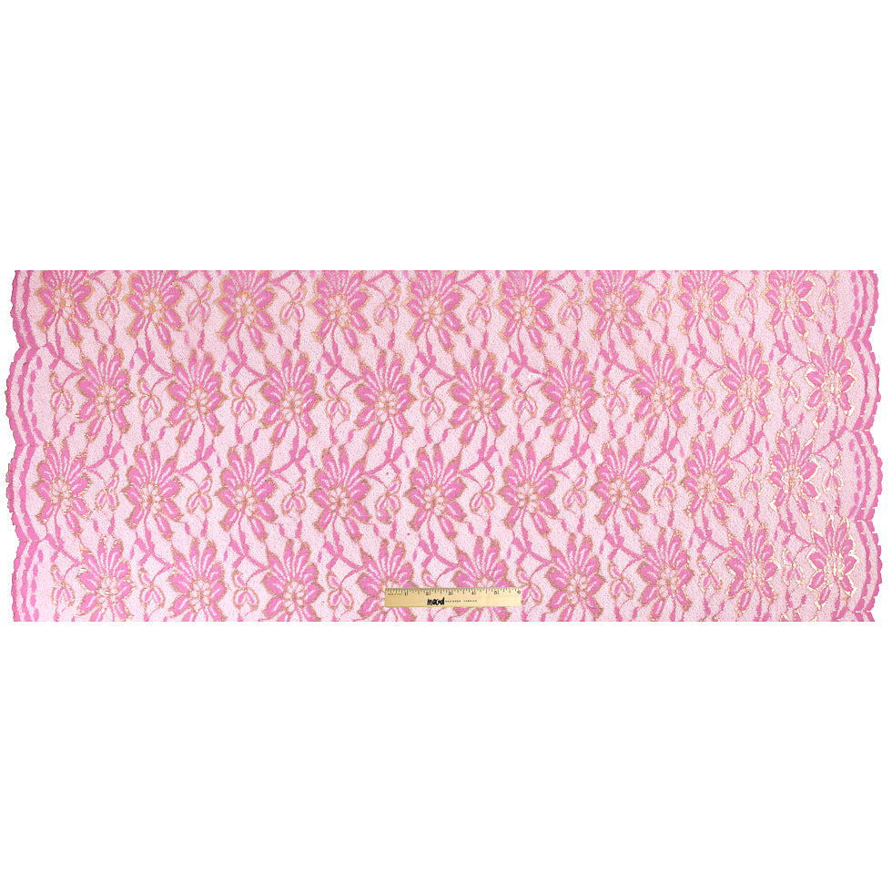 MetallicGold/Pink Fine Floral Lace w/ Scalloped Edges - Full MetallicGold/Pink Fine Floral Lace w/ Scalloped Edges - Full