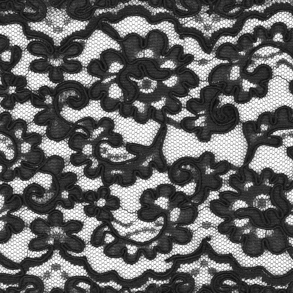 Black Corded Lace Trim - 7.25 - Detail Black Corded Lace Trim - 7.25 - Detail