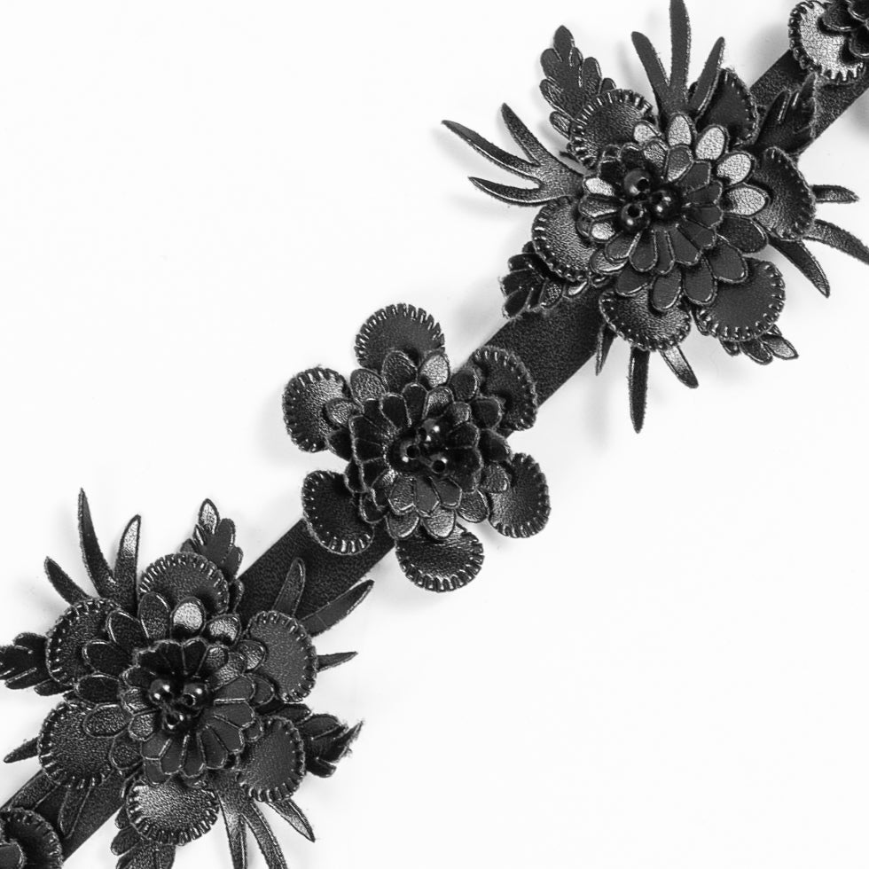 Black Faux Leather Flower Trim - 1.5 - Detail Black Faux Leather Flower Trim - 1.5 - Detail
