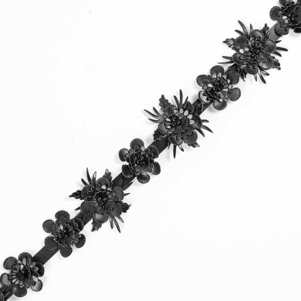 Black Faux Leather Flower Trim - 1.5 Black Faux Leather Flower Trim - 1.5