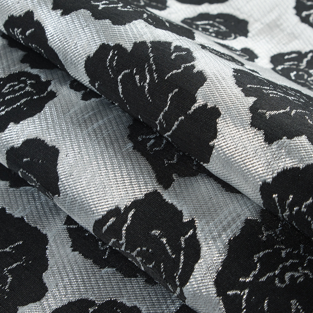 Metallic Silver/Taupe Floral Polyester Brocade - Folded Metallic Silver/Taupe Floral Polyester Brocade - Folded