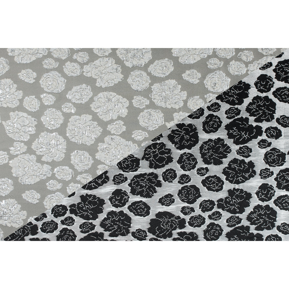 Metallic Silver/Taupe Floral Polyester Brocade - Full Metallic Silver/Taupe Floral Polyester Brocade - Full