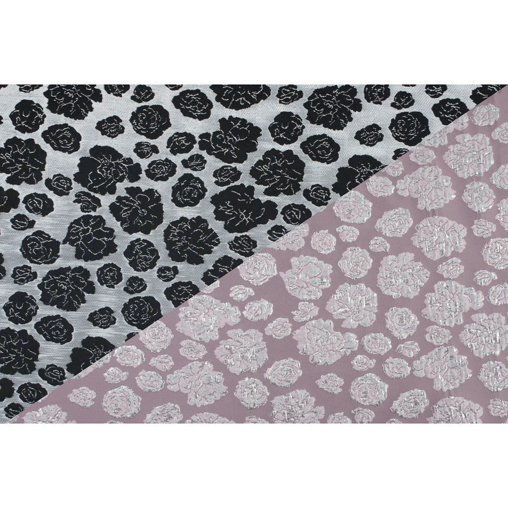 Metallic Silver/Pink Floral Polyester Brocade - Full Metallic Silver/Pink Floral Polyester Brocade - Full