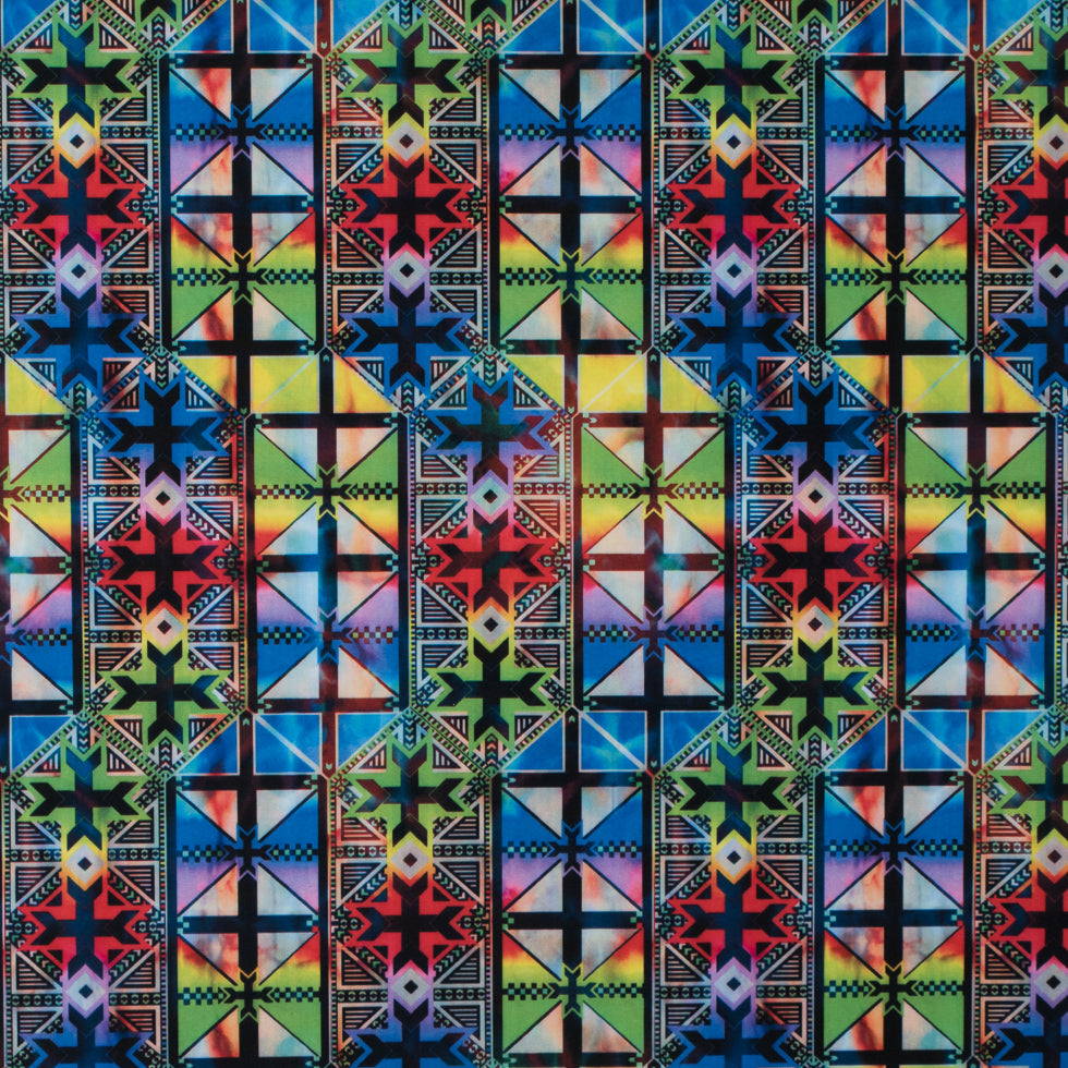 Max-Dri Performance Tricot, Anti-Microbial - Blue and Multi-Colored Geometric Max-Dri Performance Tricot, Anti-Microbial - Blue and Multi-Colored Geometric