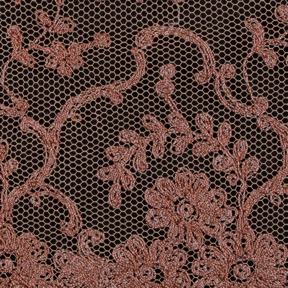 Tan Floral Embroidery on Mesh 3" Detail Tan Floral Embroidery on Mesh 3" Detail